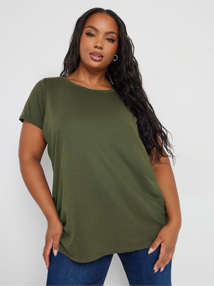 Yours Curve Black Core Basic T-Shirts 3 Pack - Image 2 of 9