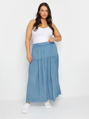 Yours Curve Blue Gathered Chambray Skirt - Image 2 of 6