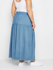 Yours Curve Blue Gathered Chambray Skirt - Image 3 of 6
