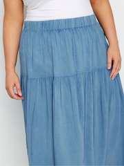 Yours Curve Blue Gathered Chambray Skirt - Image 4 of 6