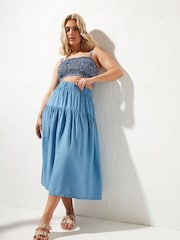 Yours Curve Blue Gathered Chambray Skirt - Image 5 of 6