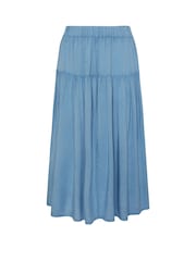 Yours Curve Blue Gathered Chambray Skirt - Image 6 of 6