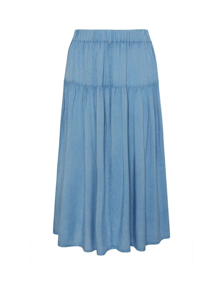 Yours Curve Blue Gathered Chambray Skirt - Image 6 of 6