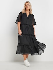 Yours Curve Black Chiffon Tiered Dress - Image 1 of 5
