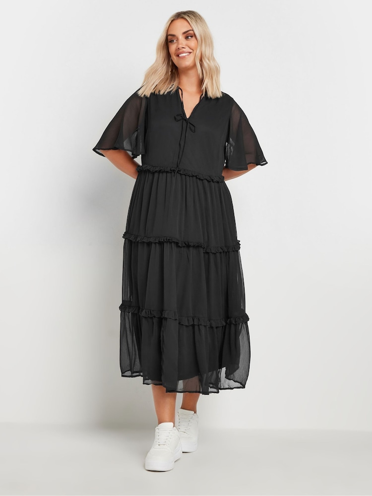 Yours Curve Black Chiffon Tiered Dress - Image 2 of 5