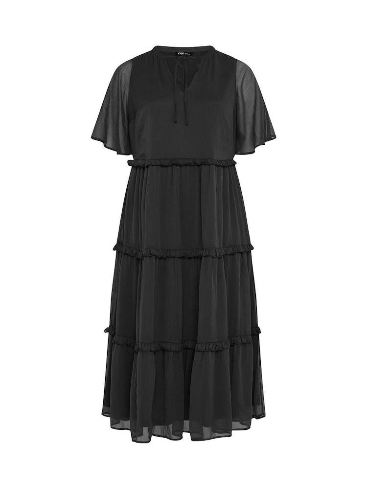Yours Curve Black Chiffon Tiered Dress - Image 5 of 5