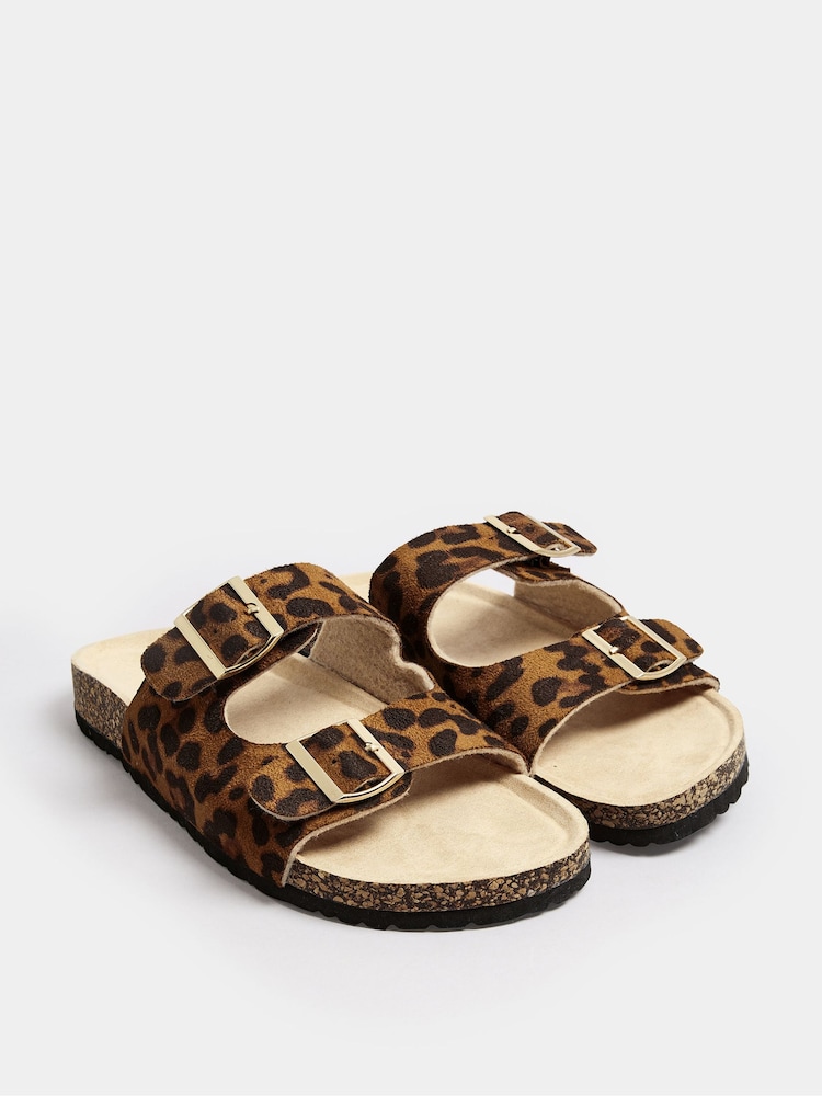 Yours Curve Brown Extra-Wide Fit Leopard Footbed Sandals - Image 2 of 5