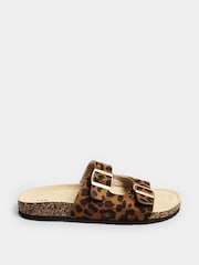 Yours Curve Brown Extra-Wide Fit Leopard Footbed Sandals - Image 3 of 5