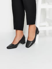 Yours Curve Black Wide Fit Faux Leather Block Heel Court Shoes In Extra Wide EEE Fit - Image 1 of 5