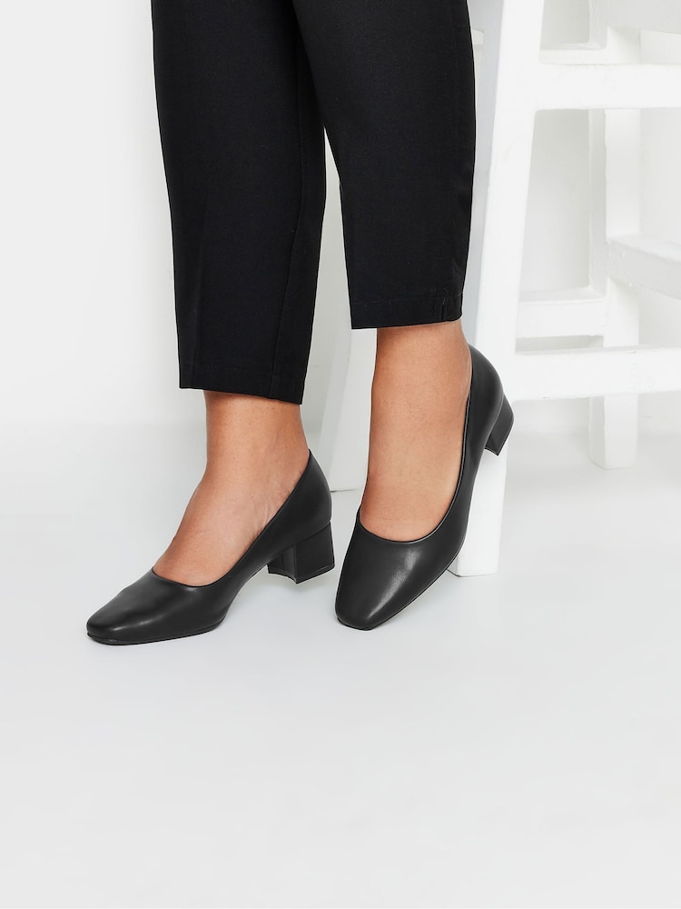 Yours Curve Black Wide Fit Faux Leather Block Heel Court Shoes In Extra Wide EEE Fit - Image 1 of 5