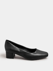 Yours Curve Black Wide Fit Faux Leather Block Heel Court Shoes In Extra Wide EEE Fit - Image 2 of 5