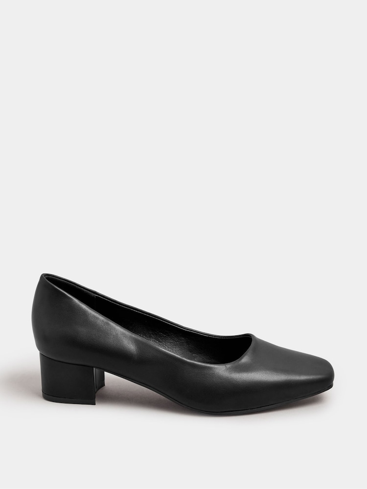 Yours Curve Black Wide Fit Faux Leather Block Heel Court Shoes In Extra Wide EEE Fit - Image 2 of 5