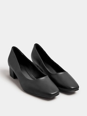 Yours Curve Black Wide Fit Faux Leather Block Heel Court Shoes In Extra Wide EEE Fit - Image 3 of 5