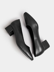 Yours Curve Black Wide Fit Faux Leather Block Heel Court Shoes In Extra Wide EEE Fit - Image 4 of 5