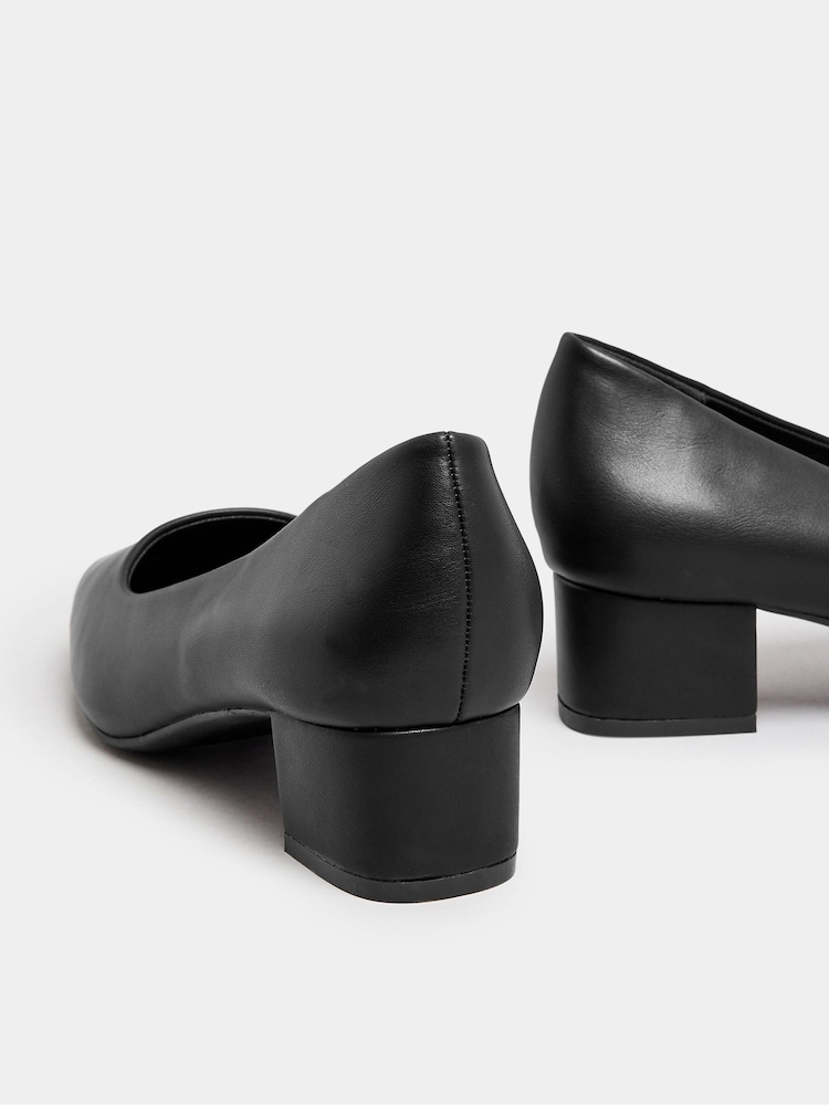 Yours Curve Black Wide Fit Faux Leather Block Heel Court Shoes In Extra Wide EEE Fit - Image 5 of 5