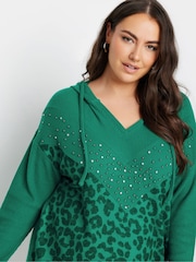 Yours Curve Green Animal Print Embellished Hoodie - Image 4 of 5