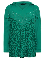Yours Curve Green Animal Print Embellished Hoodie - Image 5 of 5