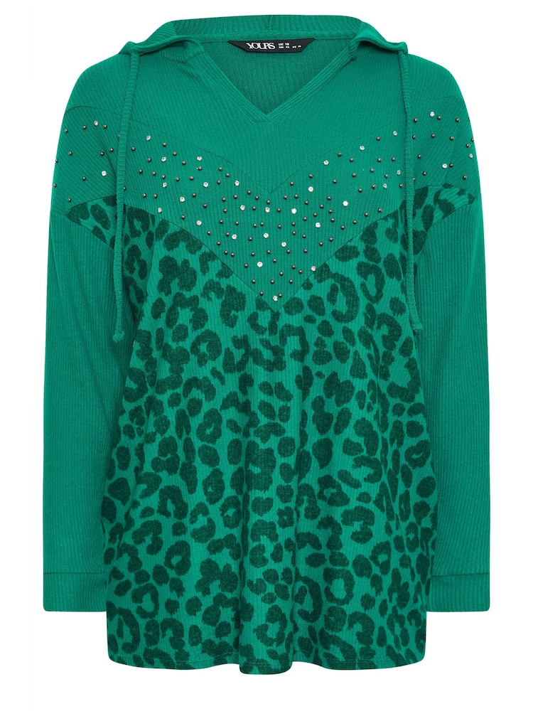 Yours Curve Green Animal Print Embellished Hoodie - Image 5 of 5