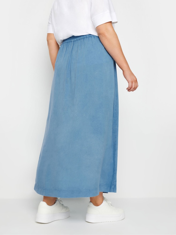Yours Curve Blue Chambray Button Maxi Skirt - Image 3 of 5