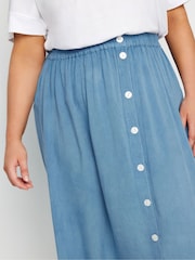 Yours Curve Blue Chambray Button Maxi Skirt - Image 4 of 5