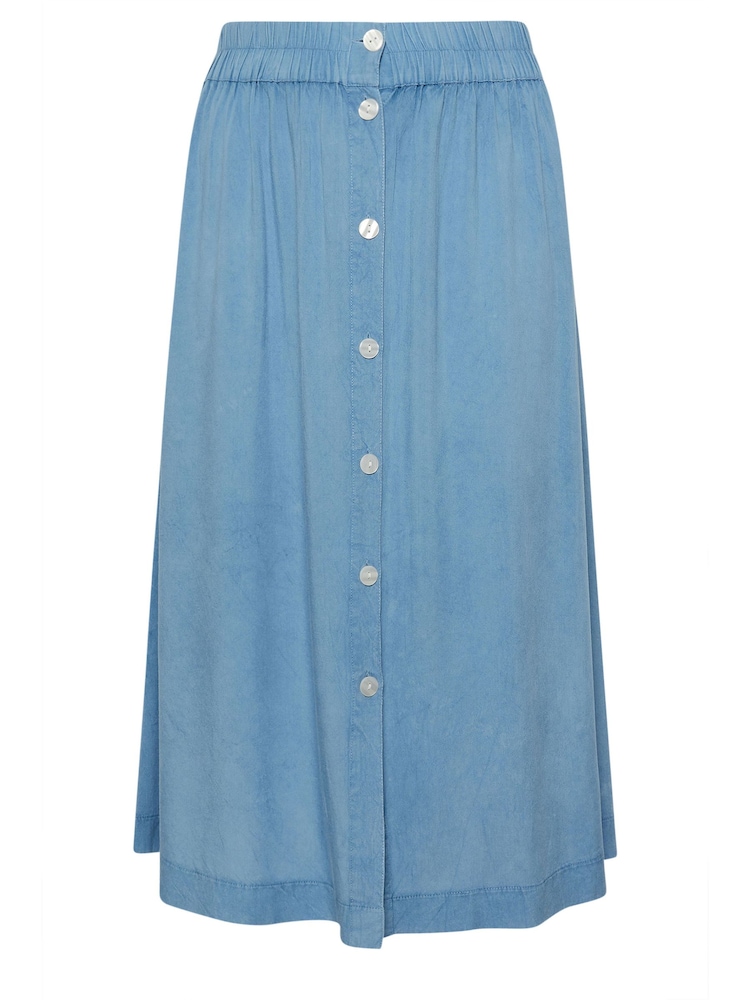 Yours Curve Blue Chambray Button Maxi Skirt - Image 5 of 5