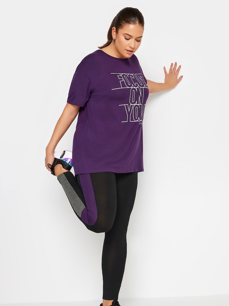 Yours Curve Black/Purple Side Panel Active Leggings - Image 1 of 3