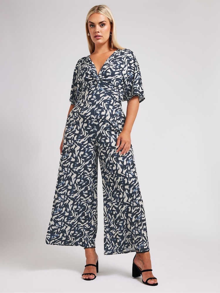 Yours Curve Abstract Print Knot Front Jumpsuit - Imagen 1 de 5