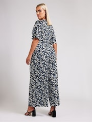 Yours Curve Abstract Print Knot Front Jumpsuit - Imagen 2 de 5
