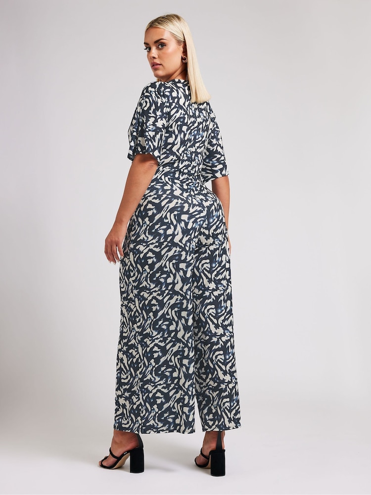Yours Curve Abstract Print Knot Front Jumpsuit - Imagen 2 de 5