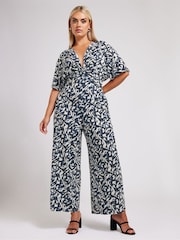 Yours Curve Abstract Print Knot Front Jumpsuit - Imagen 3 de 5