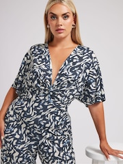 Yours Curve Abstract Print Knot Front Jumpsuit - Imagen 4 de 5
