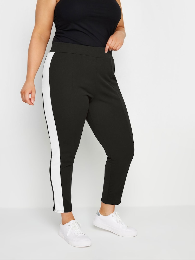 Yours Curve Black Side Stripe Tapered Trousers - Image 1 of 5