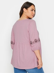 Pink - Yours Curve Embroidered 3/4 Smock 100% Cotton Tunic - Bild 3 von 5