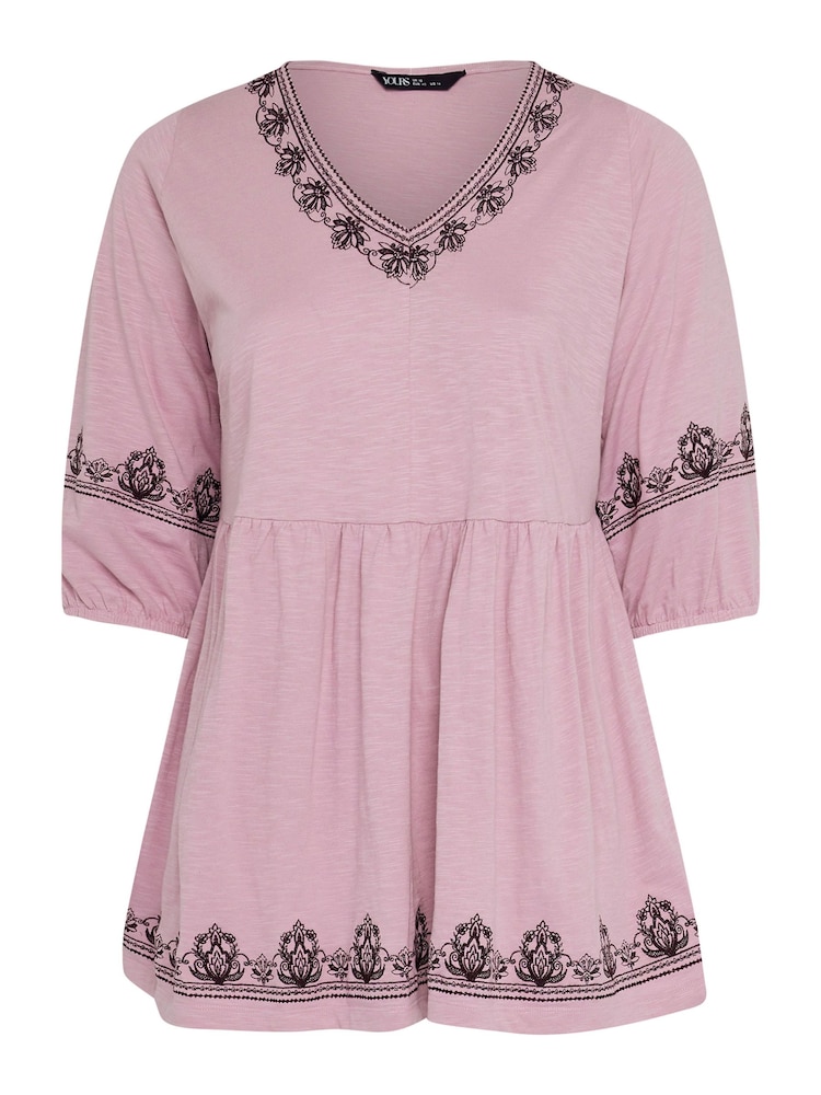 Pink - Yours Curve Embroidered 3/4 Smock 100% Cotton Tunic - Bild 5 von 5 Pink - Yours Curve Embroidered 3/4 Smock 100% Cotton Tunic - Bild 5 von 5
