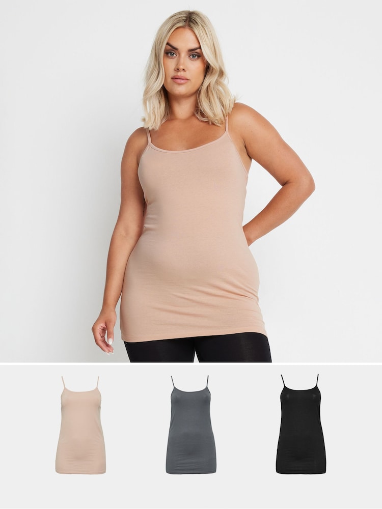 Yours Curve Black Cami Vests 3 Pack - Image 1 of 4