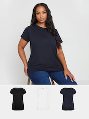 Yours Curve Black Core Basic T-Shirts 3 Pack - Image 1 of 7