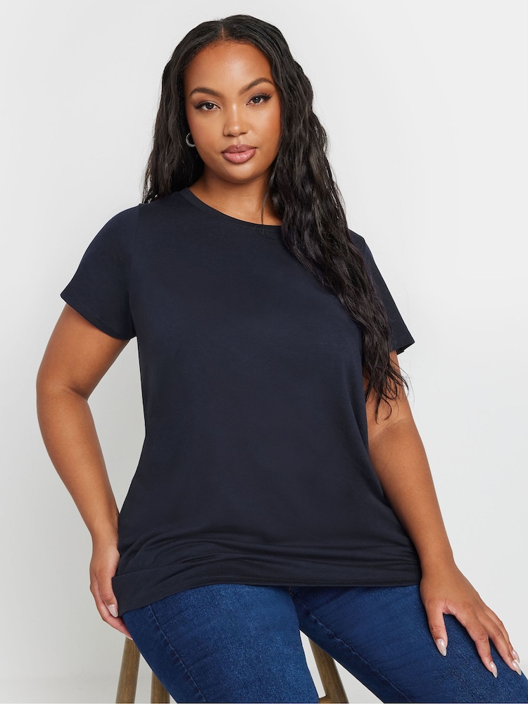 Yours Curve Black Core Basic T-Shirts 3 Pack - Image 2 of 7