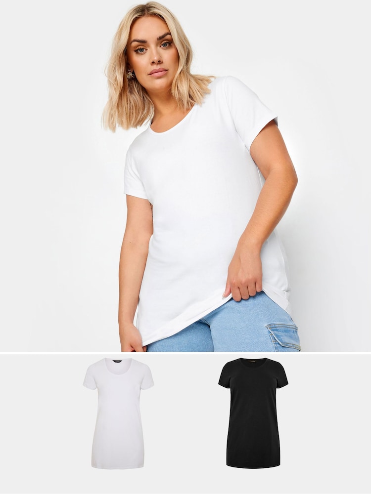 Yours Curve Dark Black Longline T-Shirts 2 Pack - Image 1 of 7