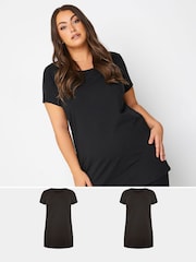 Yours Curve Black Longline T-Shirts 2 Pack - Image 1 of 5