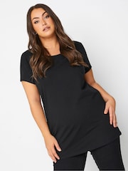 Yours Curve Black Longline T-Shirts 2 Pack - Image 2 of 5