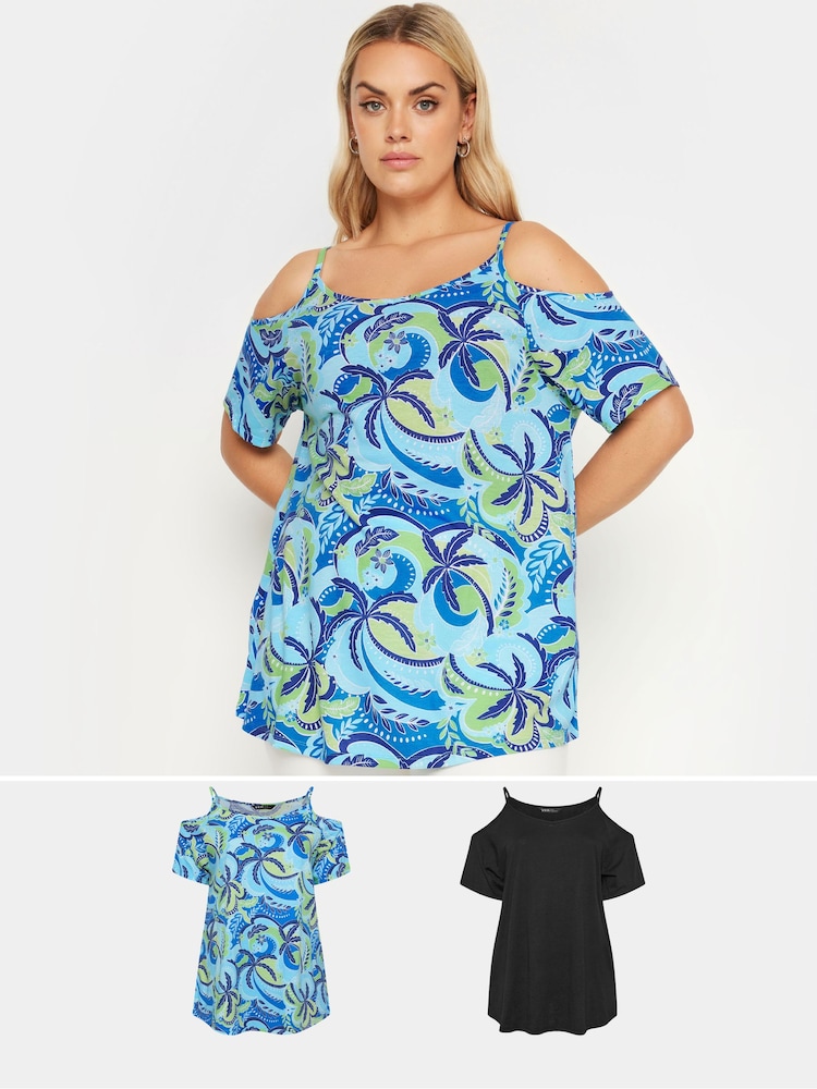 Yours Curve Black Cold Shoulder Tops 2 Pack - Image 1 of 7