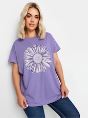 Yours Curve Purple Placement Print T-Shirt - Image 1 of 5