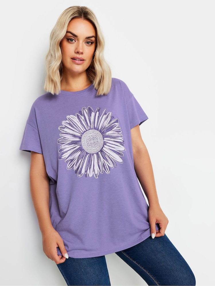 Yours Curve Purple Placement Print T-Shirt - Image 1 of 5