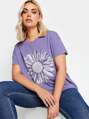 Yours Curve Purple Placement Print T-Shirt - Image 3 of 5