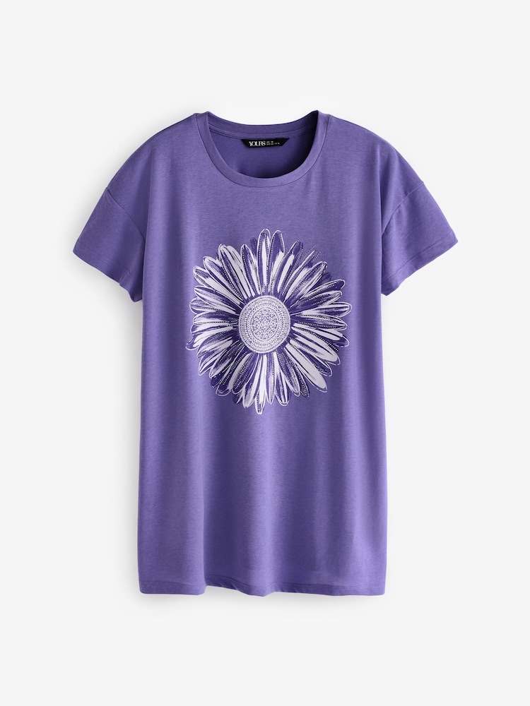 Yours Curve Purple Placement Print T-Shirt - Image 5 of 5