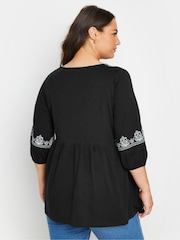 Schwarz - Yours Curve Embroidered 3/4 Smock 100% Cotton Tunic - Bild 3 von 5