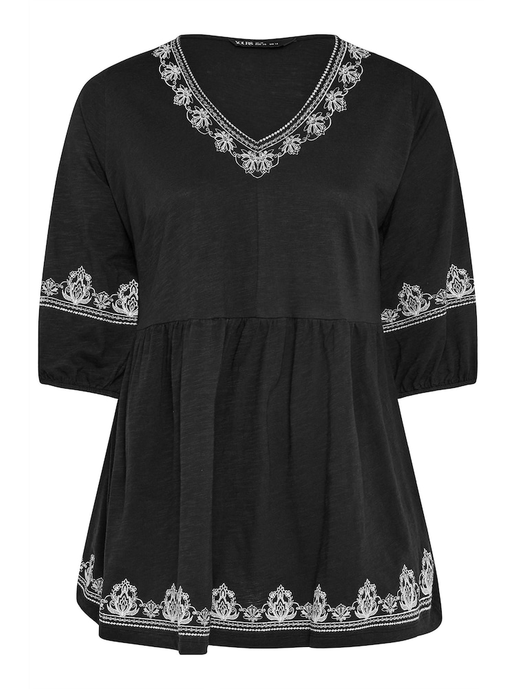 Schwarz - Yours Curve Embroidered 3/4 Smock 100% Cotton Tunic - Bild 5 von 5 Schwarz - Yours Curve Embroidered 3/4 Smock 100% Cotton Tunic - Bild 5 von 5
