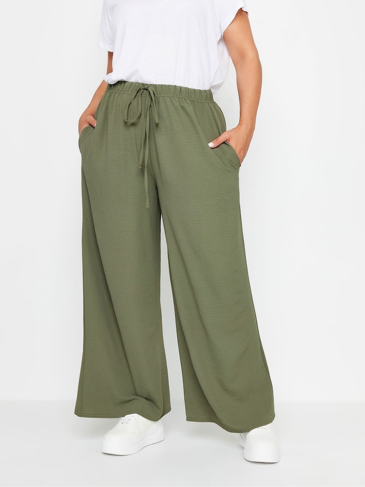Yours Curve Green Washed Twill Trousers - Image 1 of 5