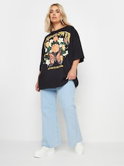 Yours Curve Black Oversized Wildflower Slogan 100% Cotton T-Shirt - Image 2 of 5