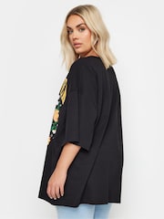 Yours Curve Black Oversized Wildflower Slogan 100% Cotton T-Shirt - Image 3 of 5